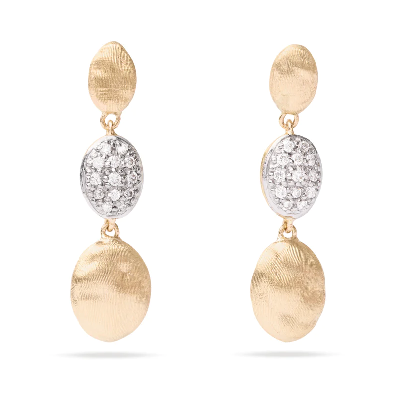 Marco Bicego 18K Yellow Gold Siviglia Collection Gold and Diamond Triple Drop Earrings