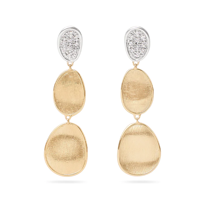 Marco Bicego 18K Yellow and White Lunaria Collection Diamond Petite Triple Drop Earrings