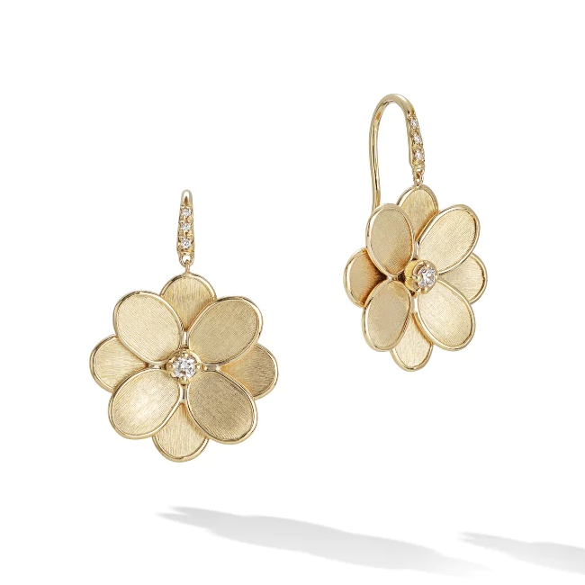 Marco Bicego 18K Yellow Gold Petali Collection Diamond French Hook Flower Earrings