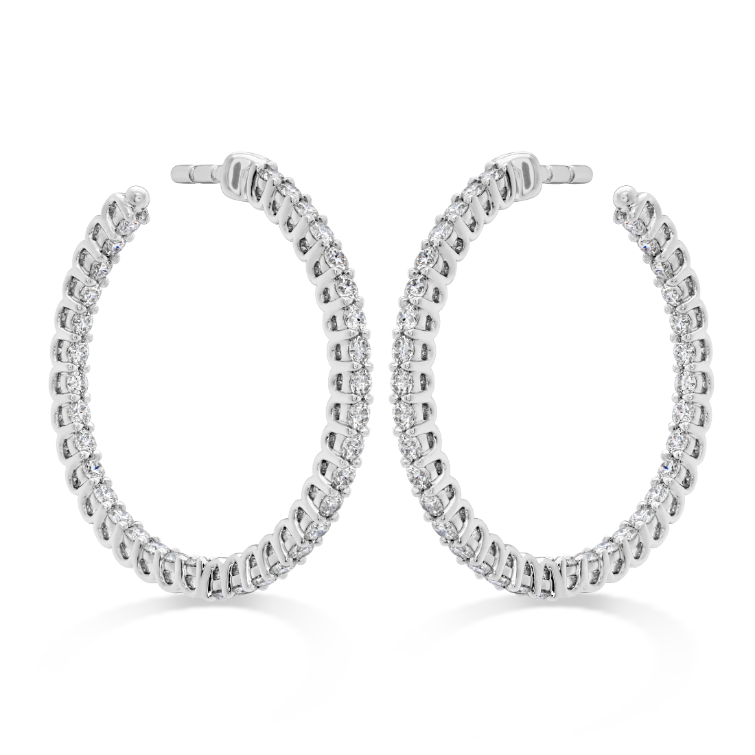 Hearts on Fire 18K White Gold Signature Inside Outside Hoop Earrings with Round Diamonds 0.90 Tcw G-H VS-SI