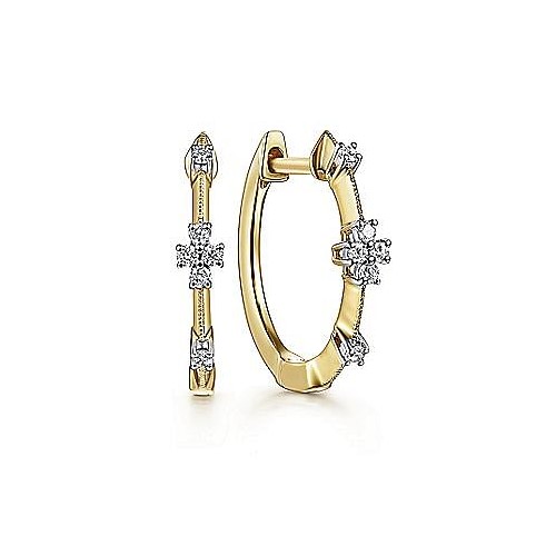 Gabriel & Co. 14K Yellow Gold 15mm Kaslique Diamond Station Huggie Earrings
