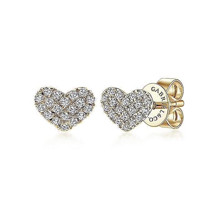 Gabriel & Co. 14K Yellow Gold Classic Heart Shaped Diamond Pavé Stud Earrings