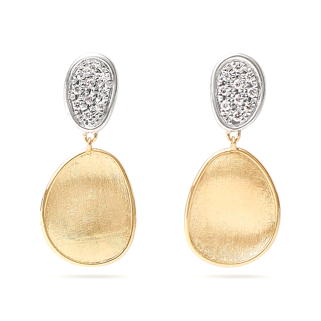 Marco Bicego 18K Yellow and White Gold Lunaria Collection Diamond Petite Double Drop Earrings