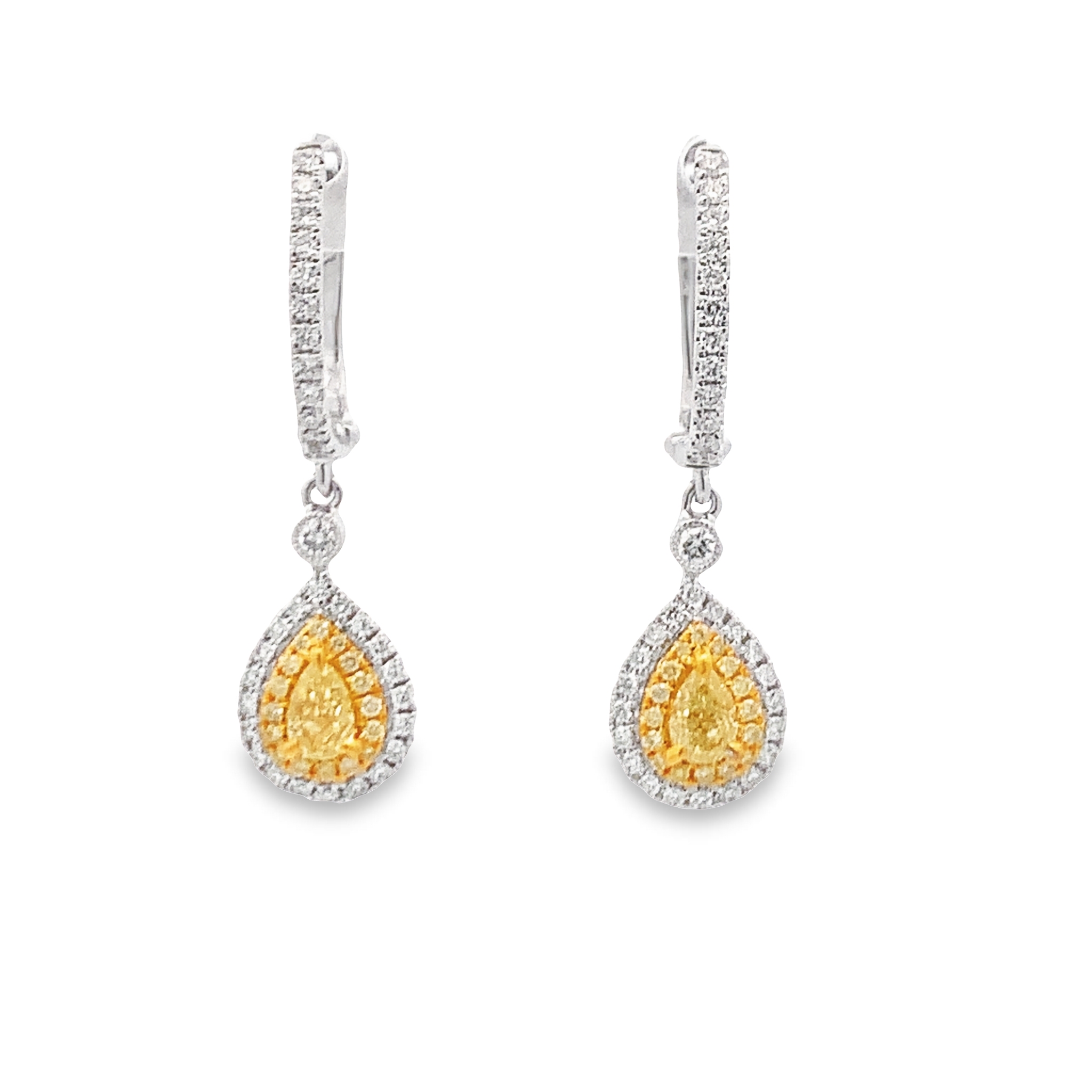 14K Karat White & Yellow Gold Diamond Dangling Earrings