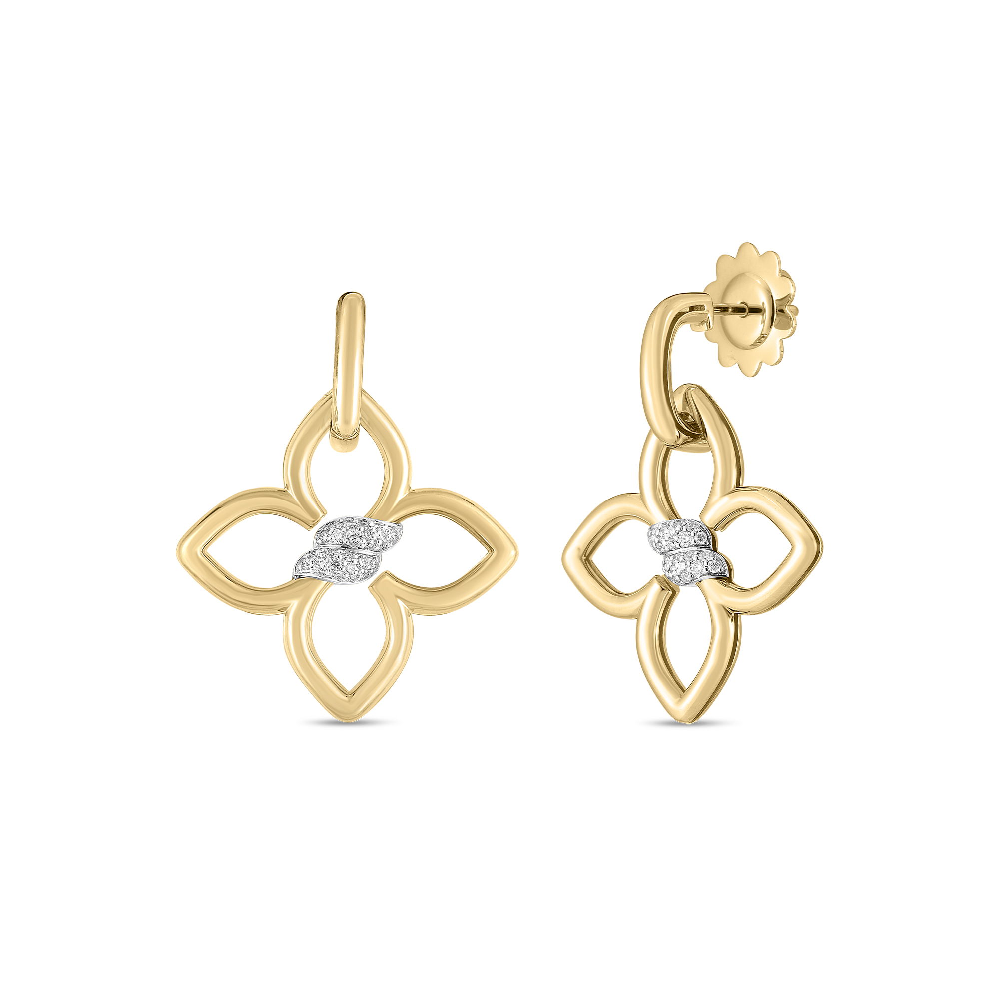 Roberto Coin 18K White & Yellow Gold Cialoma Diamond Flower Drop Earrings