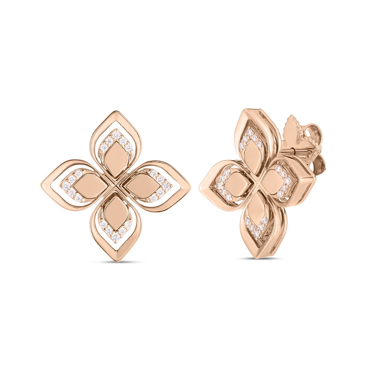 Roberto Coin 18K Rose Gold Venetian Princess Open Frame Diamond Flower Stud Earrings