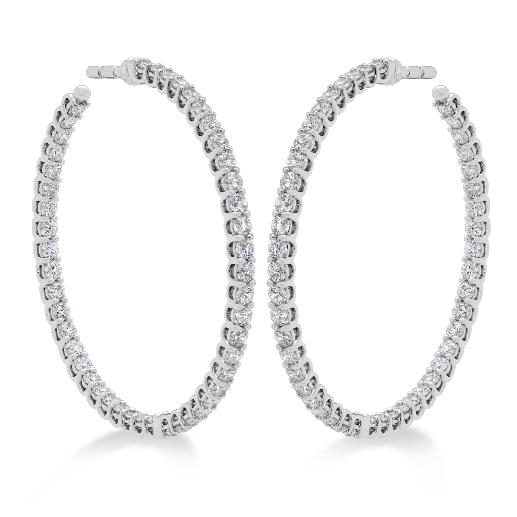 Hearts on Fire 18K White Gold Hoop Earrings with 94 Round Diamonds 2.17 Tcw G-H VS-SI