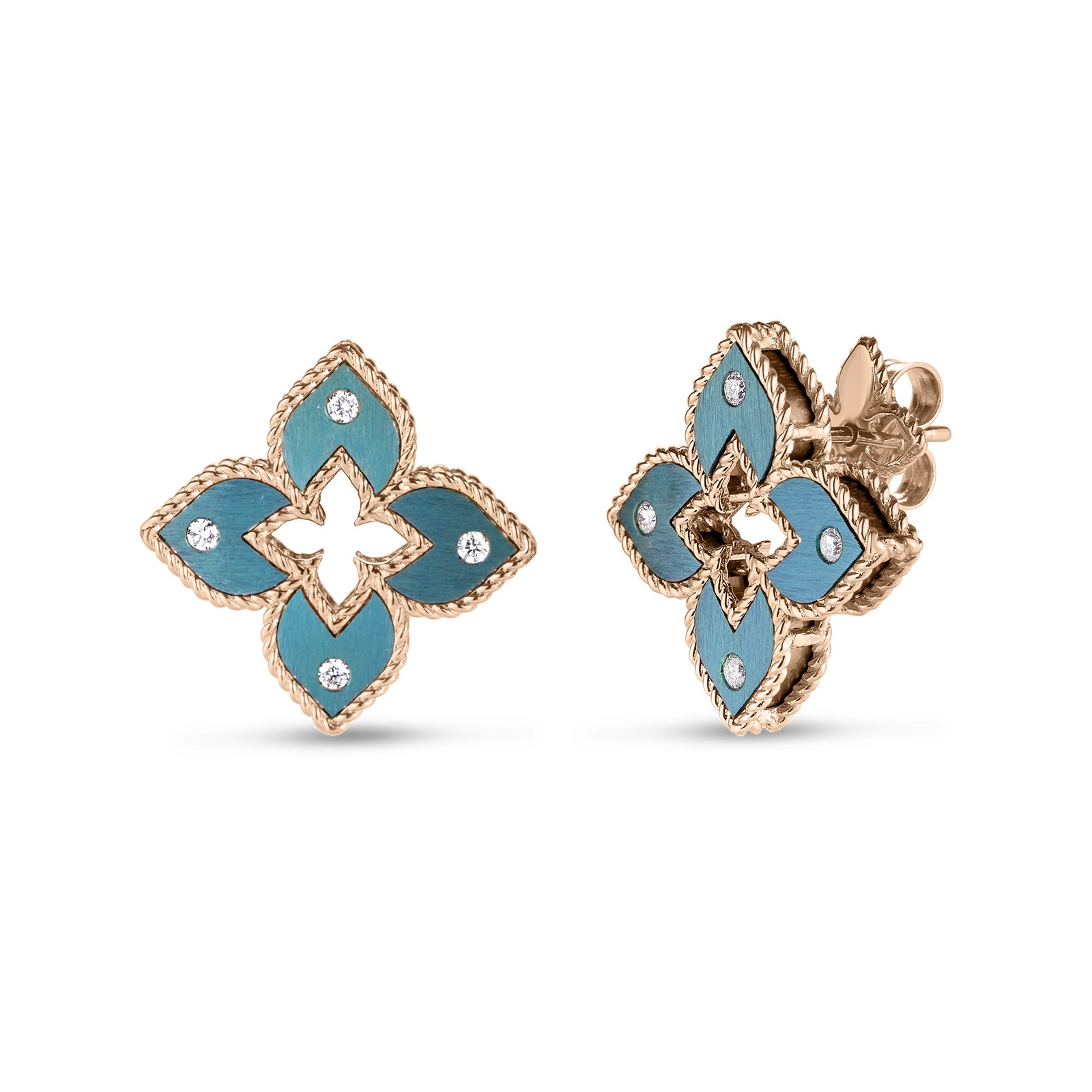 Roberto Coin 18K Rose Gold Venetian Princess Mini Green Titanium And Diamond Flower Stud Earrings