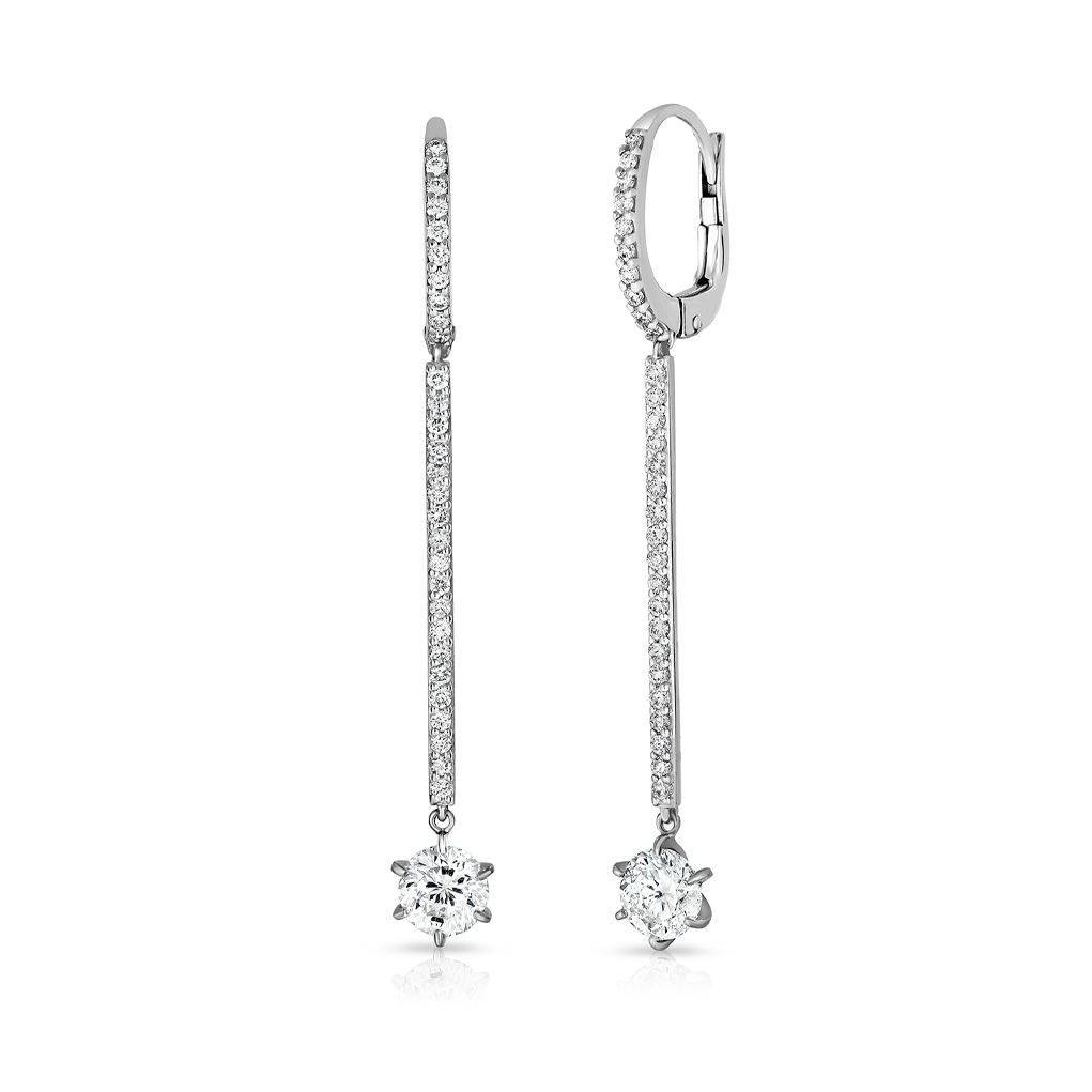 Roberto Coin 18K White Gold Short Matchstick Diamond Dangling Earrings