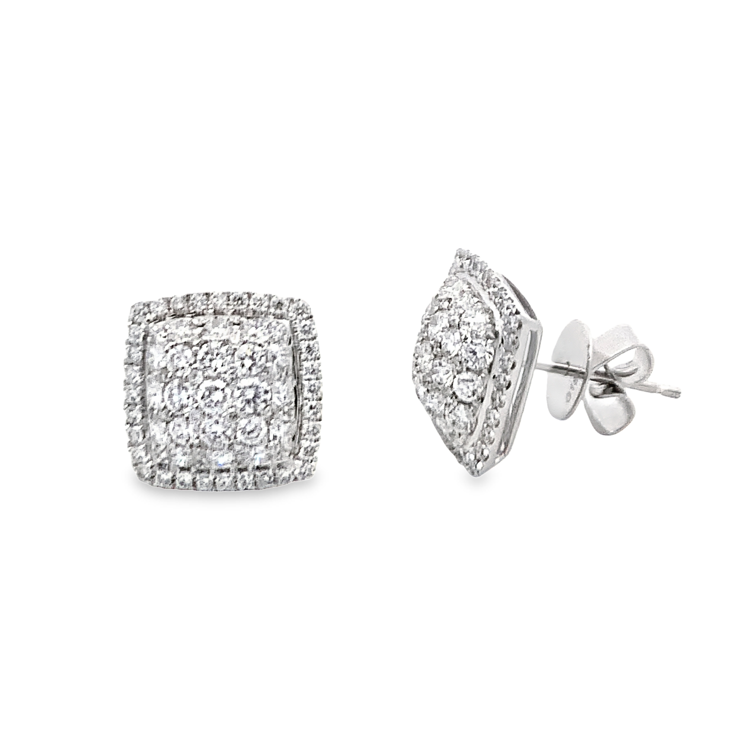 14K White Gold Diamond Square-Shape Cluster Stud Earrings