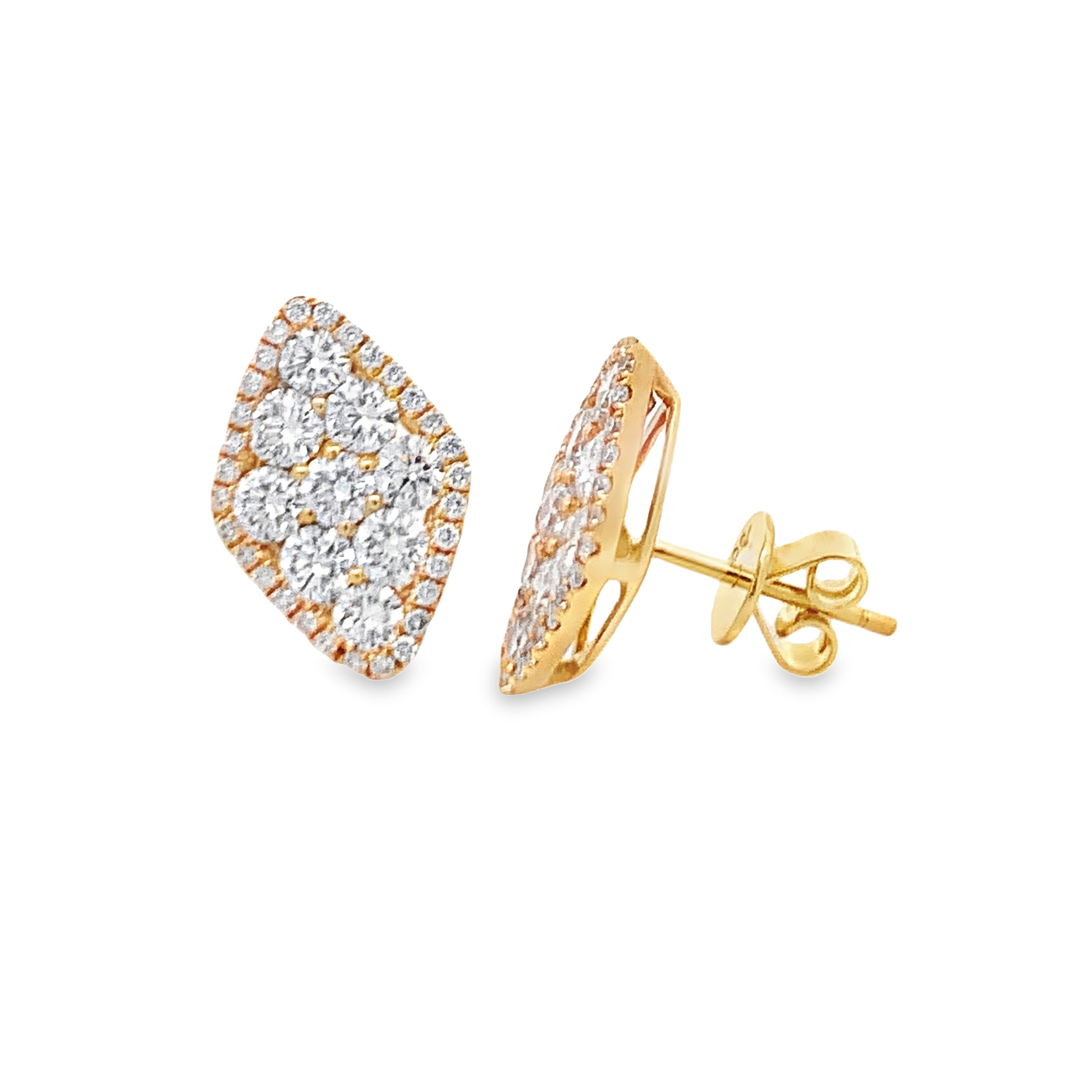 18K Yellow Gold Diamond Cluster Stud Earrings