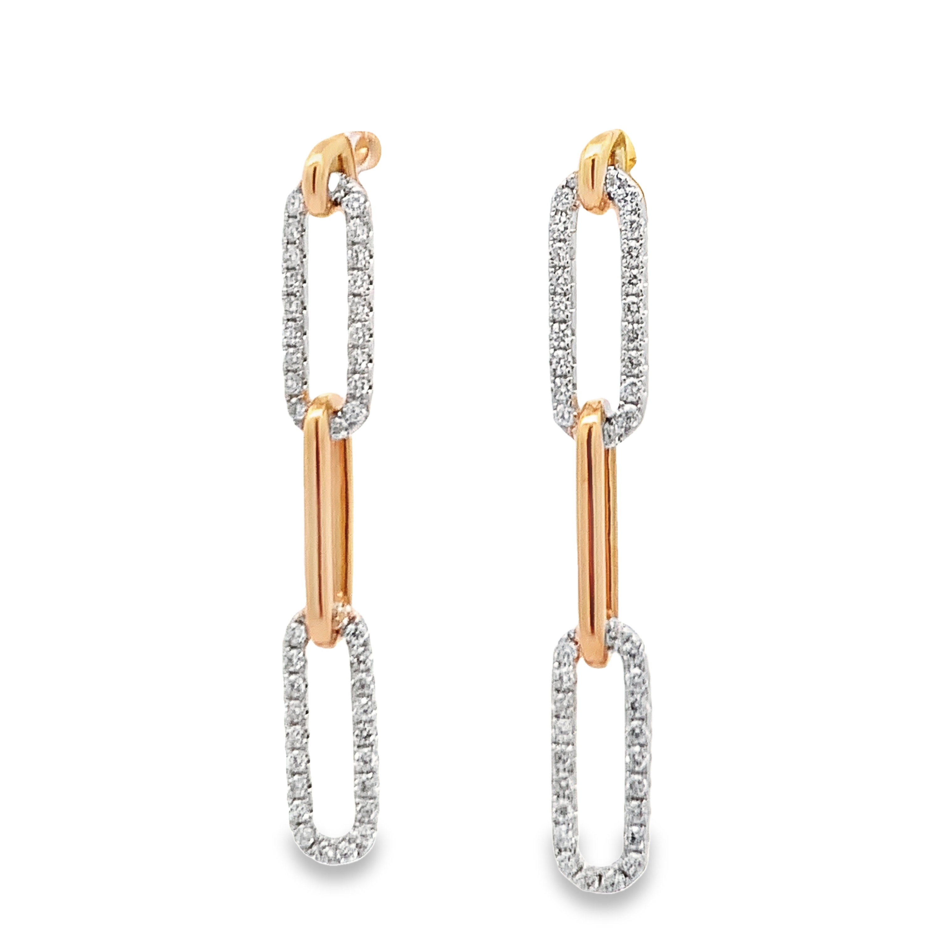 18K Yellow Gold Diamond Paperclip Link Dangling Earrings
