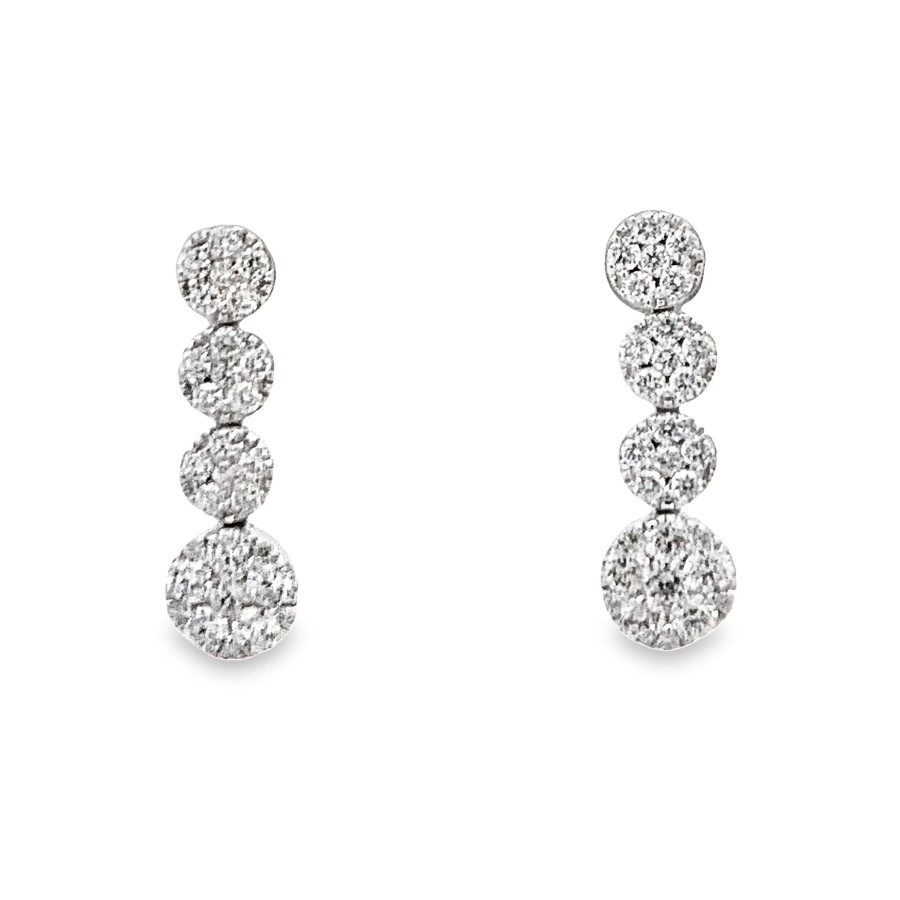 18K White Gold Diamond Four-Circle Drop Earrings