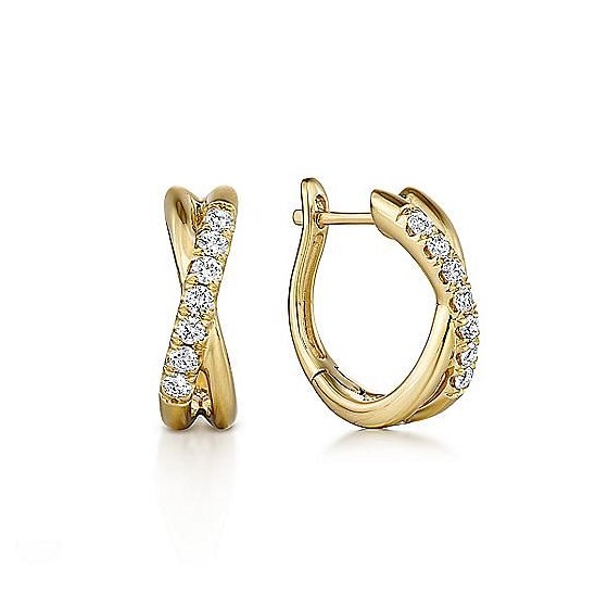 Gabriel & Co. 14K Yellow Gold Contemporary Twisted 15mm Diamond Huggie Earrings