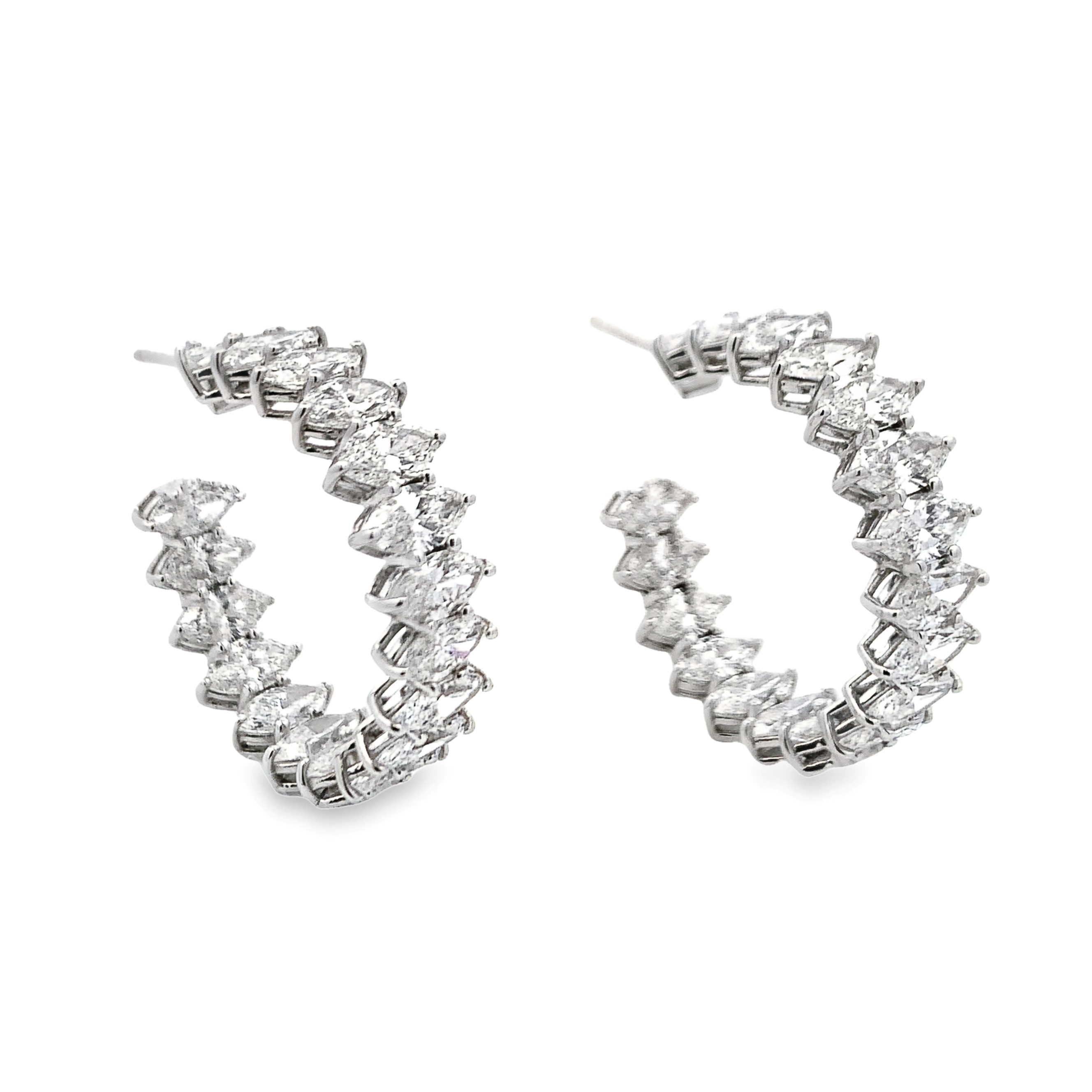 Norman Silverman 18K White Gold Marquise Diamond Hoop Earrings