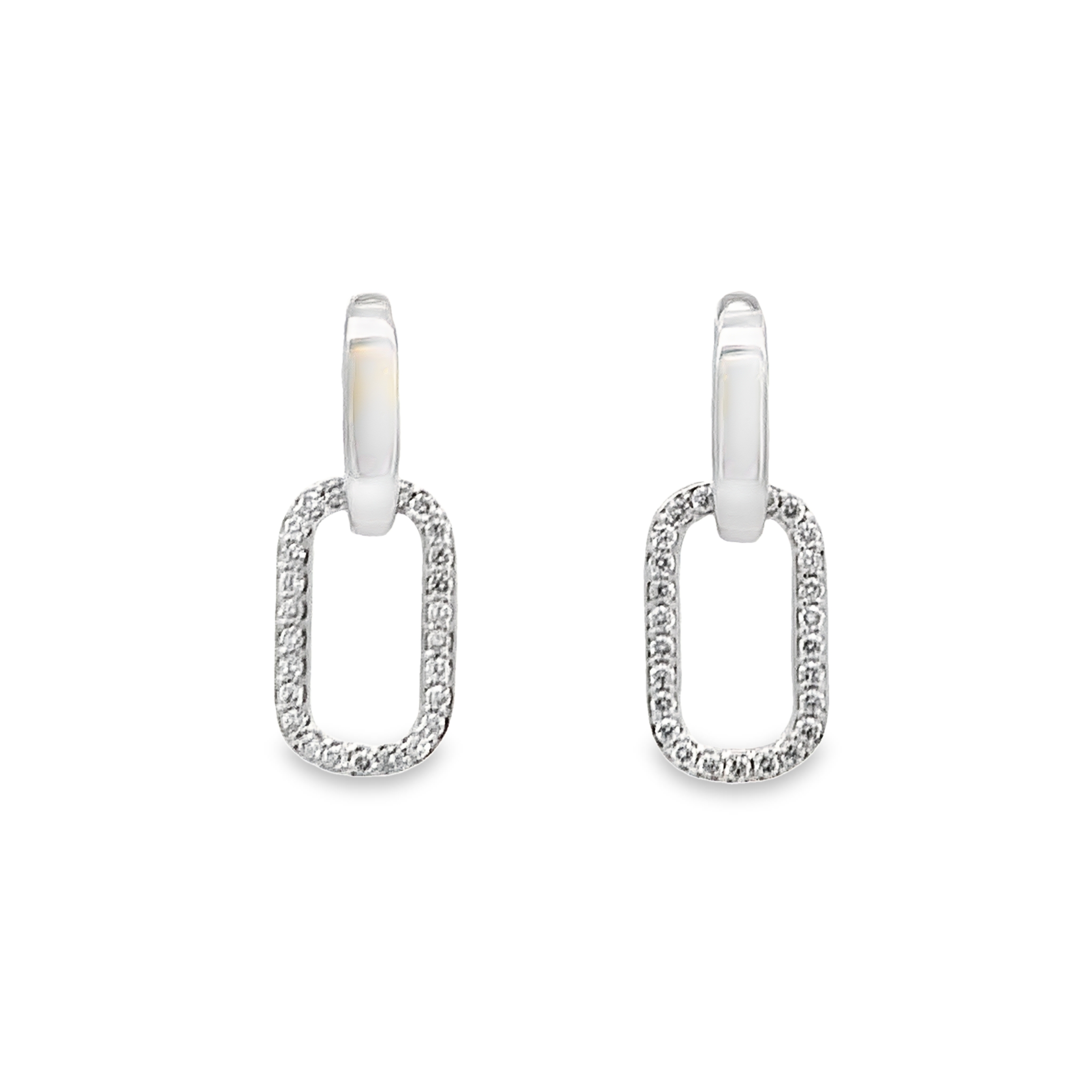18K White Gold Diamond Oval Drop Earrings