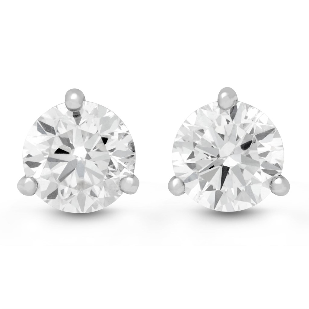 14K White Gold Diamond 3-Prong Stud Earrings