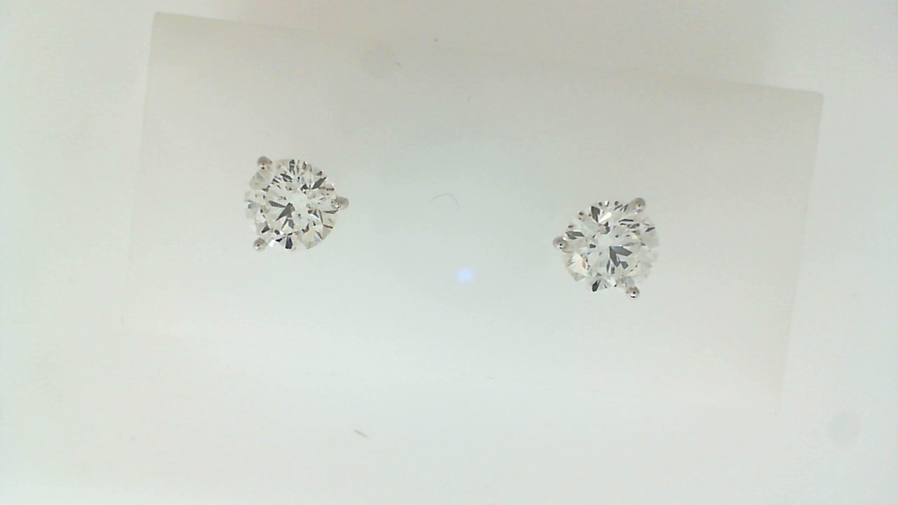 14K White Gold 3 Prong Stud Earrings with 2 Round Brilliant Cut Diamonds 2.55 Tcw I SI3