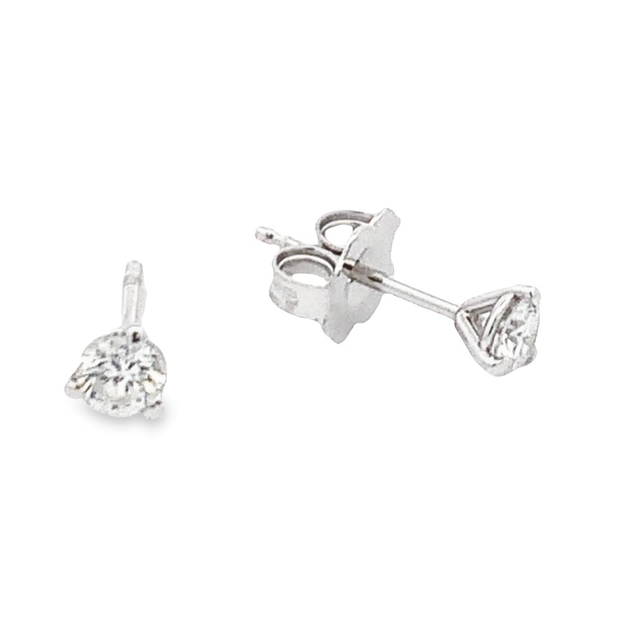 14K White Gold 3-Prong Diamond Stud Earrings