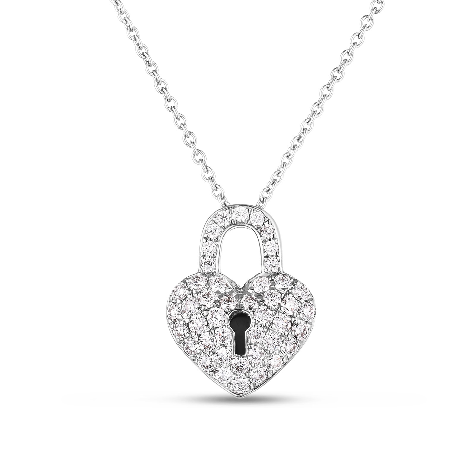 Roberto Coin 18K White Gold Heart Lock Necklace with Round Diamonds 0.25 Tcw G-H SI
