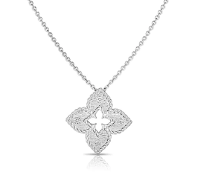 Roberto Coin18K White Gold Petite Venetian Necklace Xs with 4 Round Diamonds 0.02 Tcw G-H SI