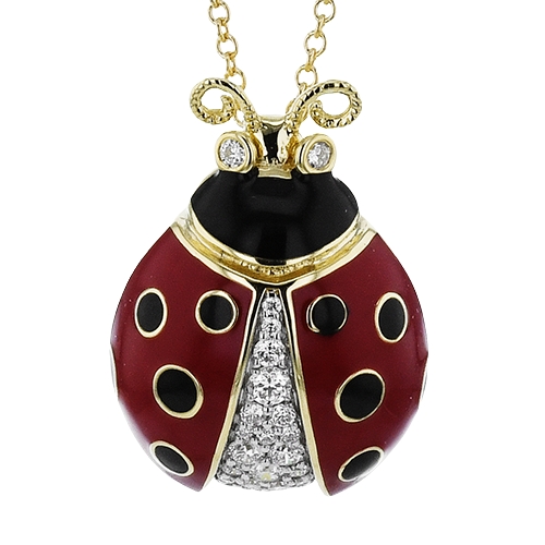 Simon G 18K Yellow Gold LadyBug Pendant with 27 Round Diamonds 0.22 Tcw G-H VS2-SI1