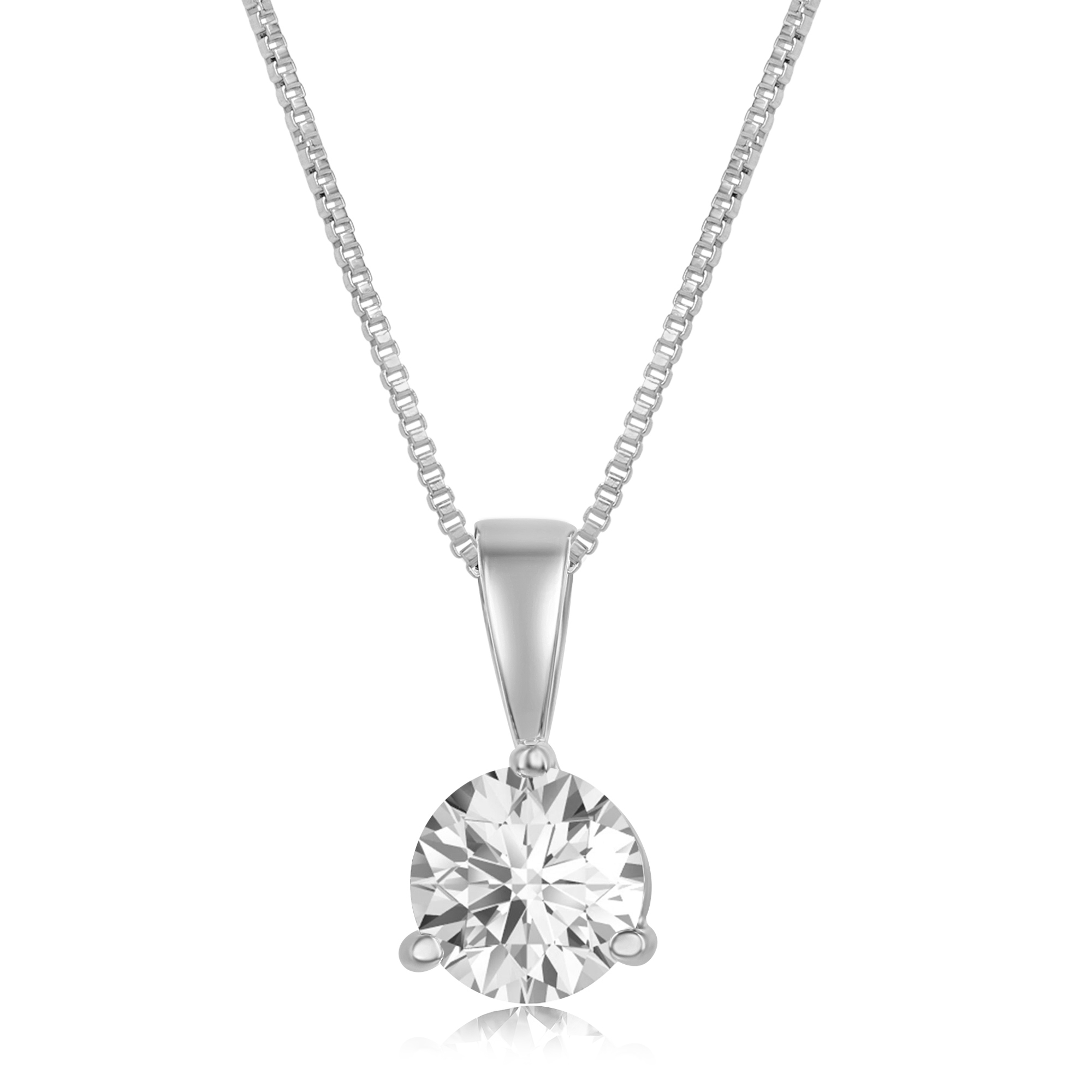 14K White Gold Diamond Solitaire Pendant