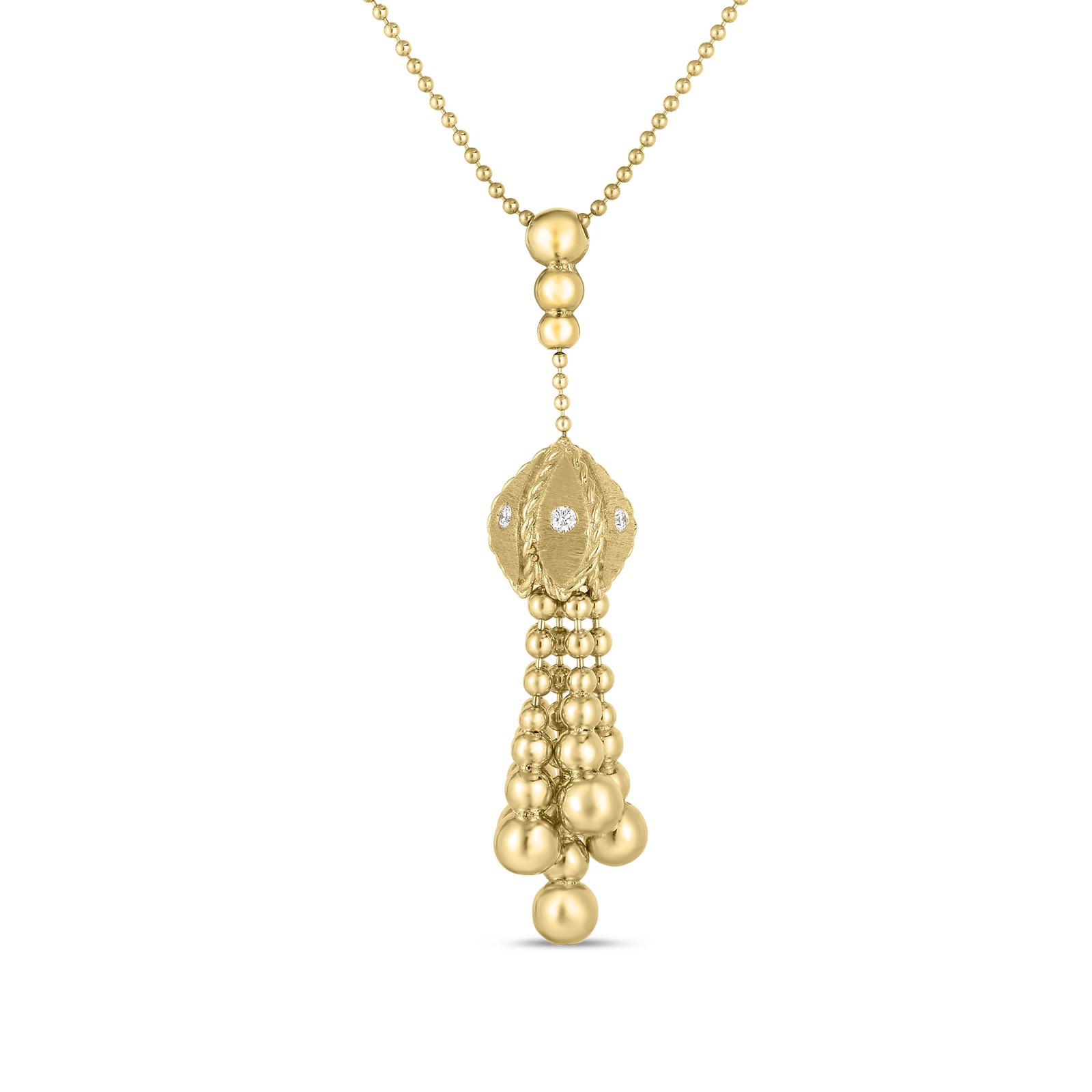 Roberto Coin 18K Yellow Gold Princess Tassel Necklace with Round Diamonds 0.07 Tcw G-H SI