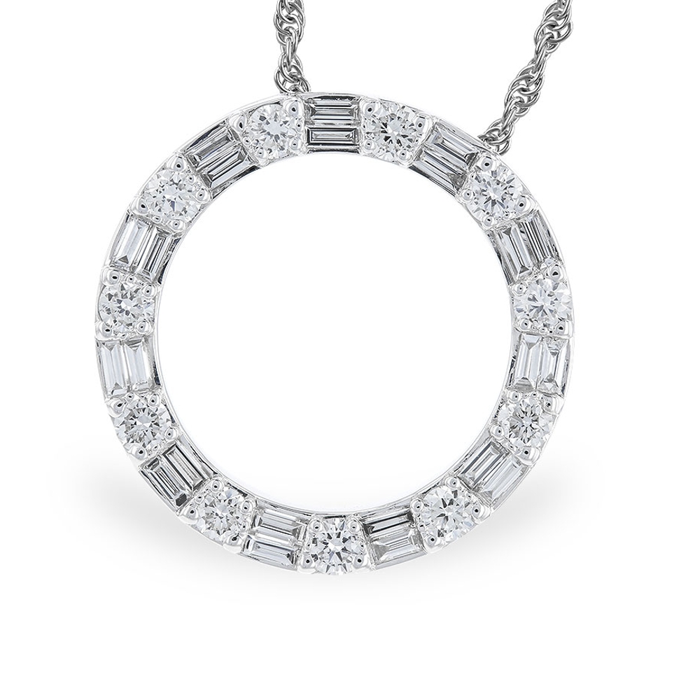 Allison Kaufman 14K White Gold Diamond Circle Pendant with Round Diamonds 0.61 Tcw