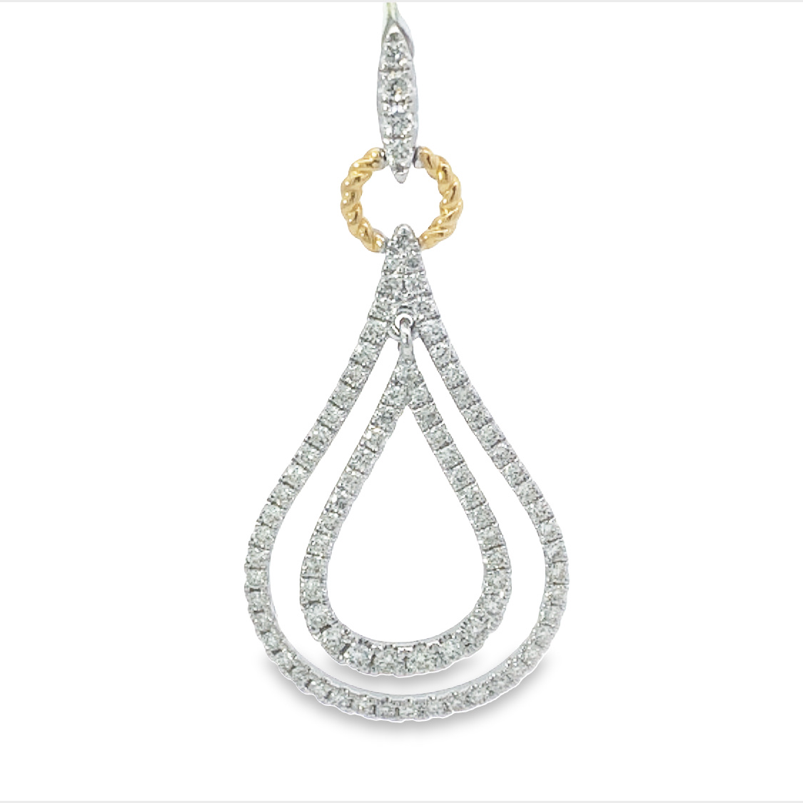 14K White and Yellow Gold Diamond Teardrop Shape Pendant