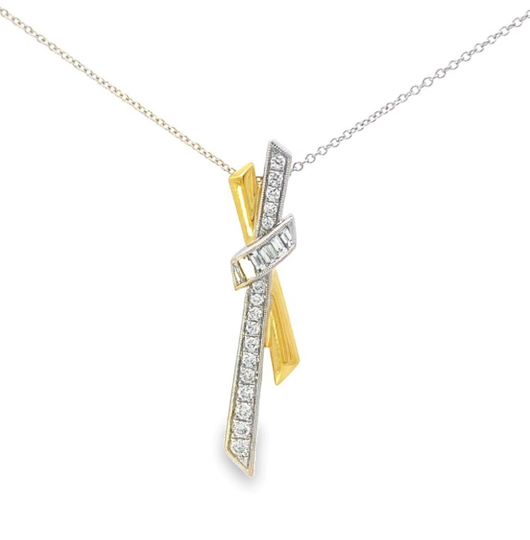 Simon G 18K White & Yellow Gold Pendant with 16 Round Diamonds 0.26 TCW & 6 Baguette Diamonds 0.20 TCW G-H VS2-SI1
