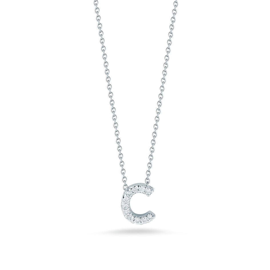 Roberto Coin 18K White Gold Letter Pendant C with Round Brilliant Cut Diamonds 0.05 TCW G-H SI