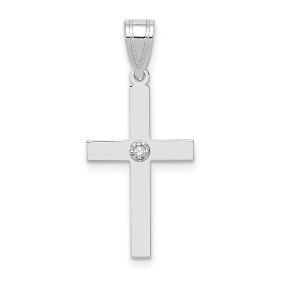14K White Gold Diamond Cross Pendant