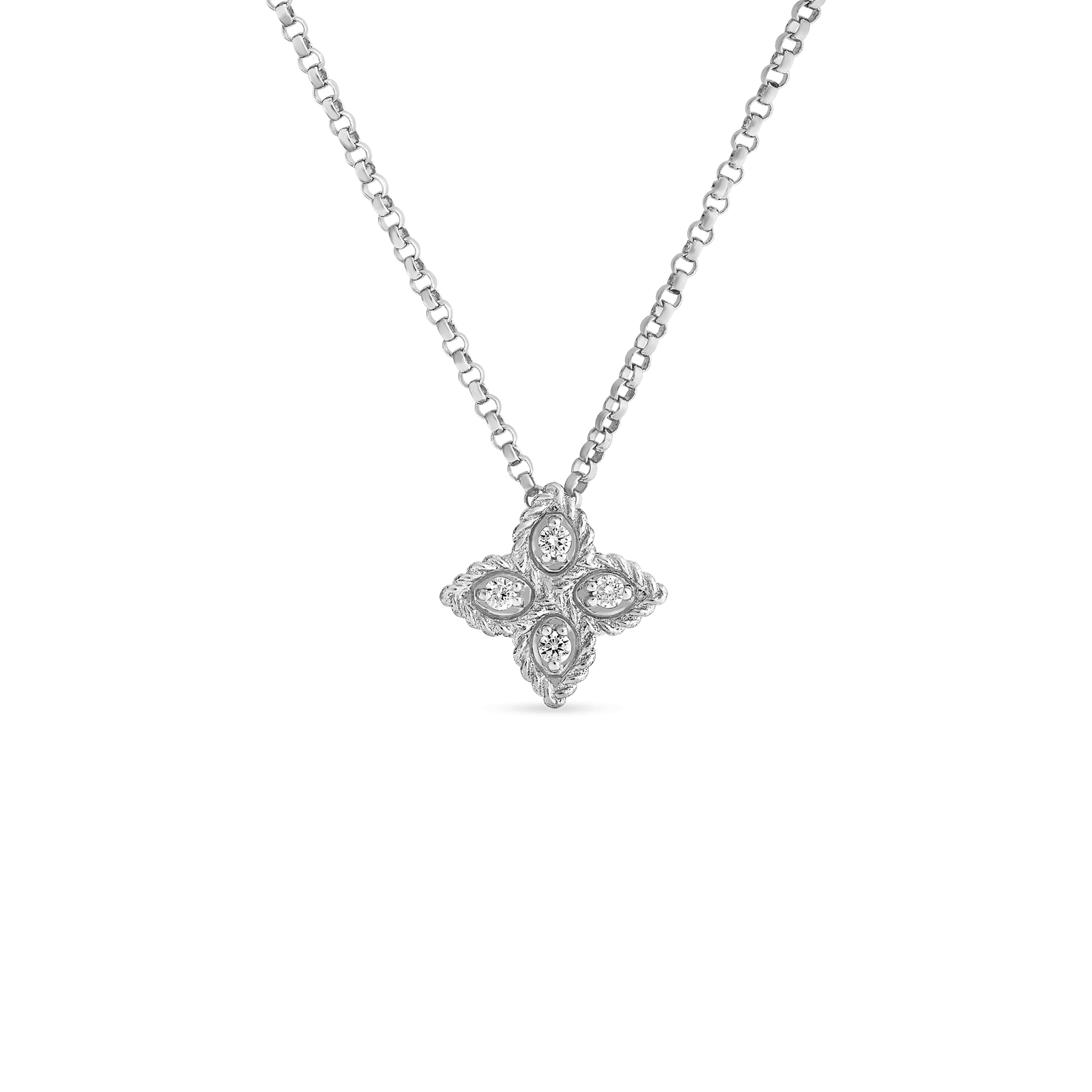 Roberto Coin 18K White Gold Princess Small Diamond Flower Pendant Necklace