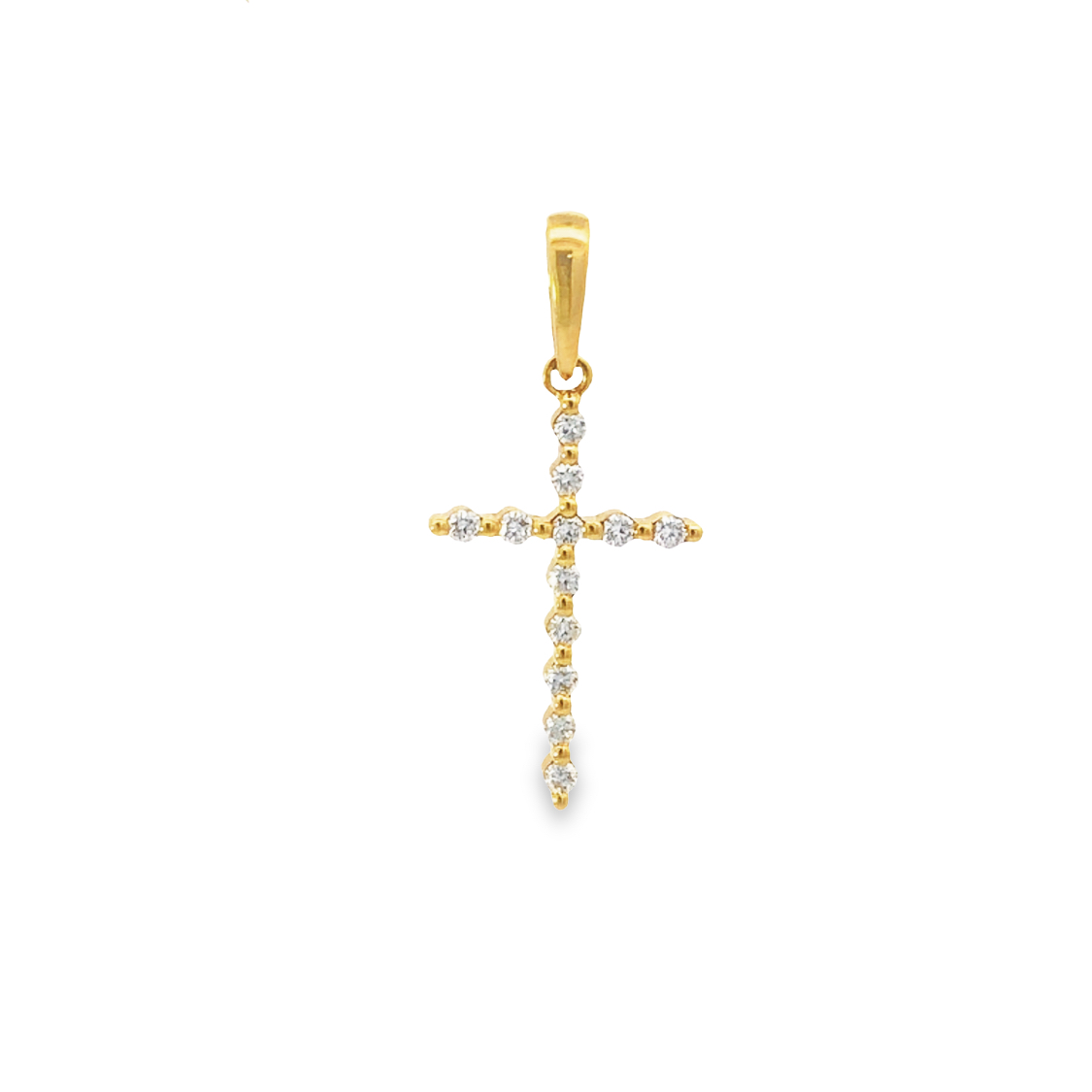 18K Yellow Gold Diamond Cross Pendant with 12 Round Diamonds 0.19ctw G-H SI1-SI2