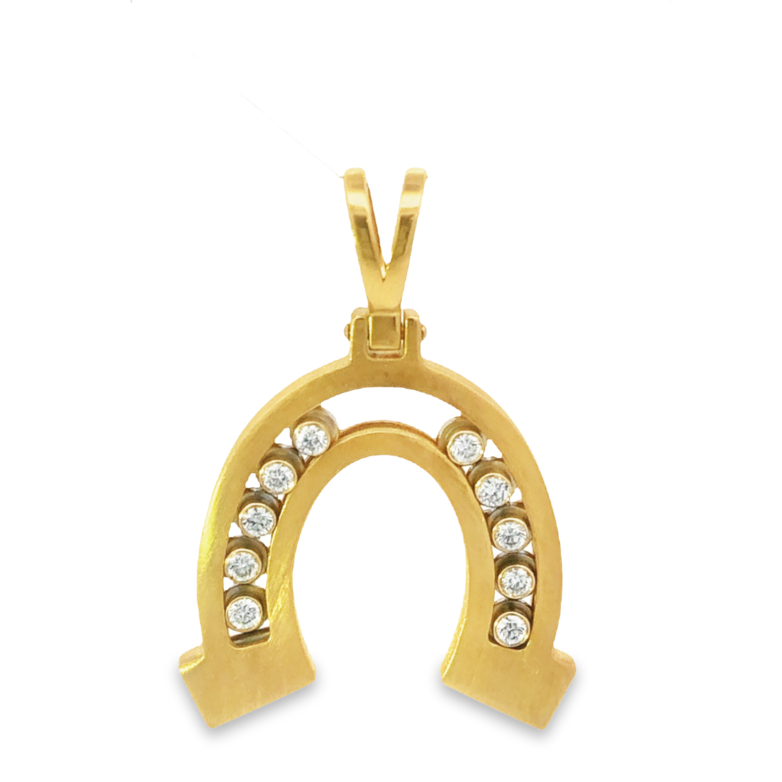18K Yellow and White Gold Diamond Horseshoe Pendant with 10 Round Diamonds 0.39ctw