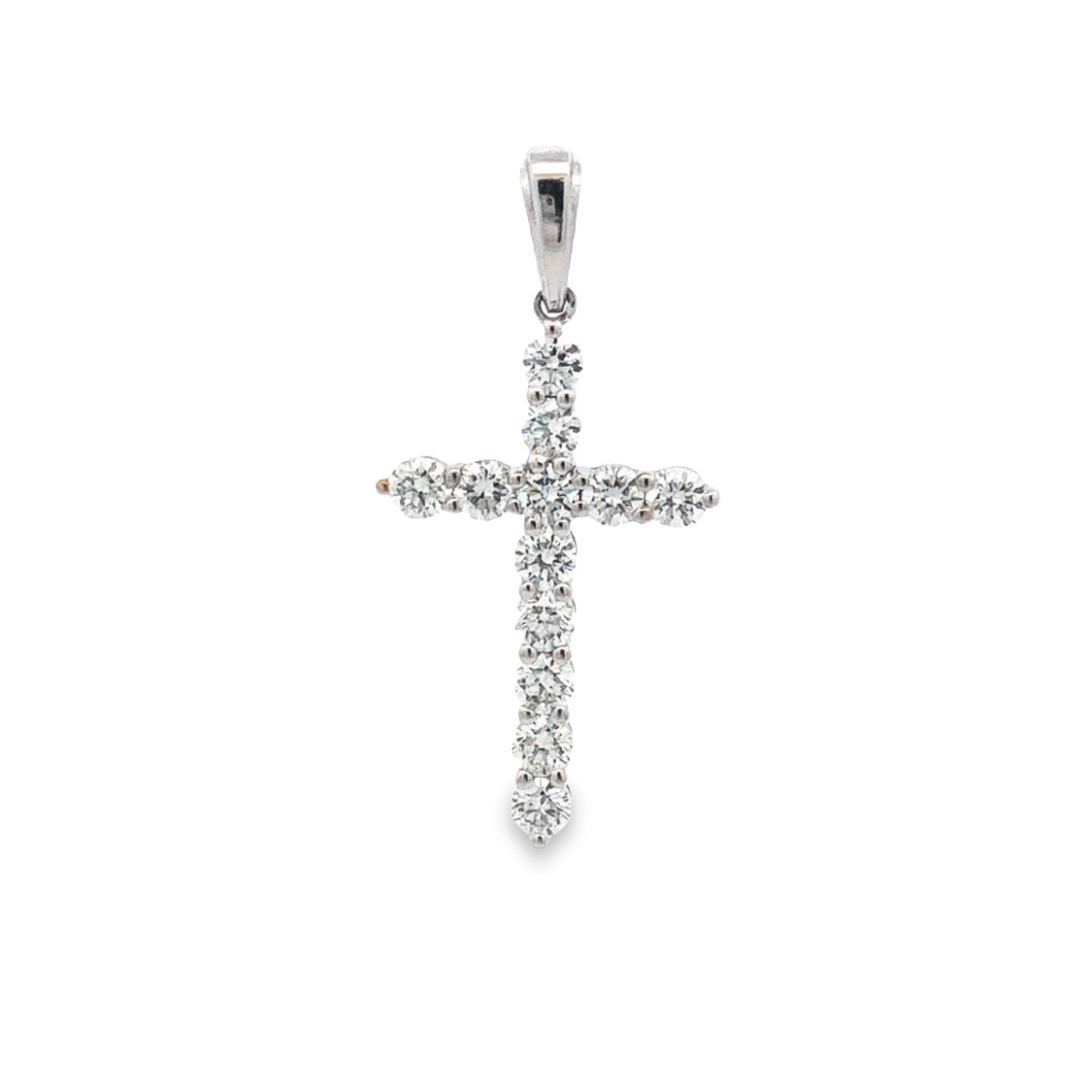 18K White Gold Diamond Cross Pendant with 12 Round Diamonds 1.02ctw G-H VS2-SI1