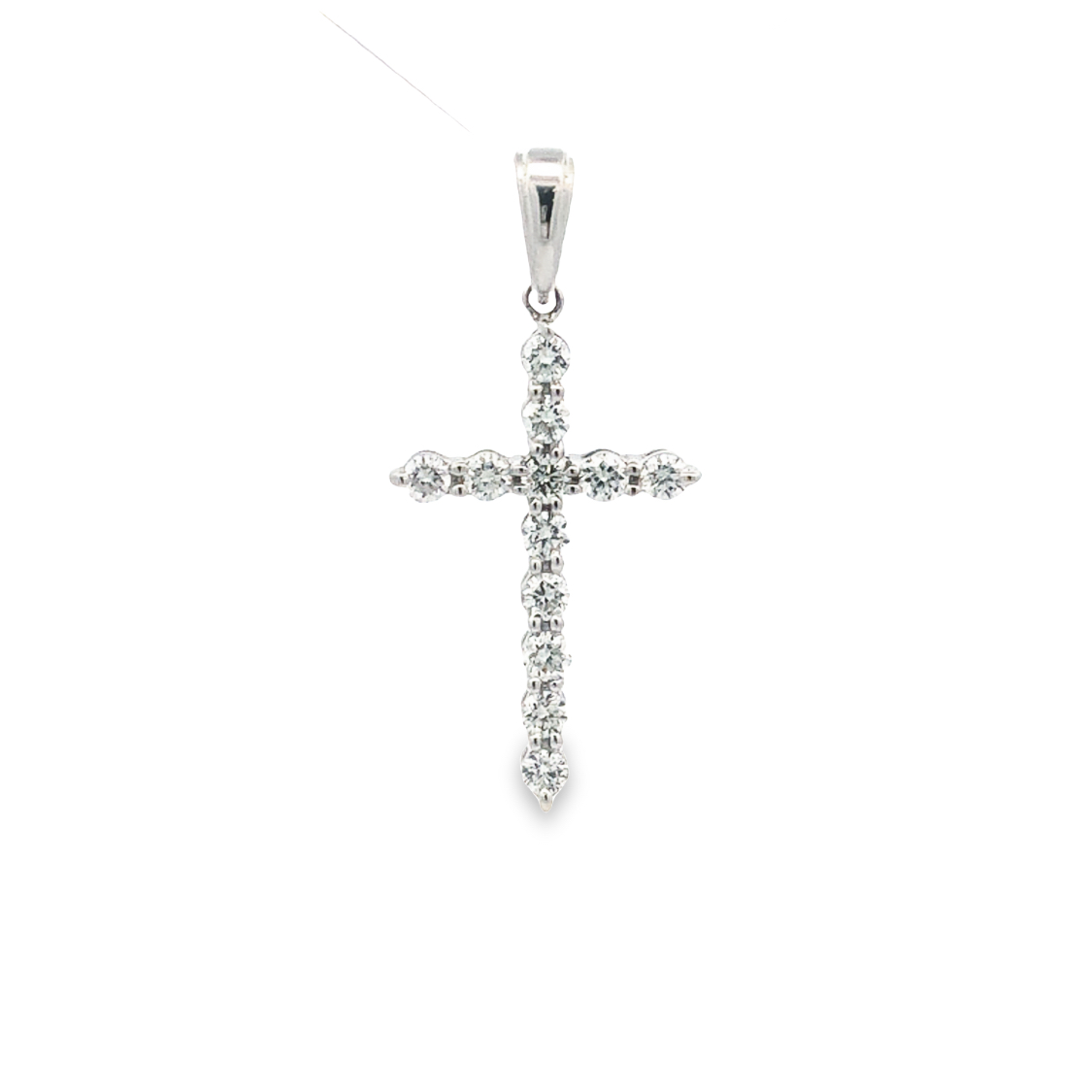 18K White Gold Diamond Cross Pendant with 12 Round Diamonds 0.47ctw