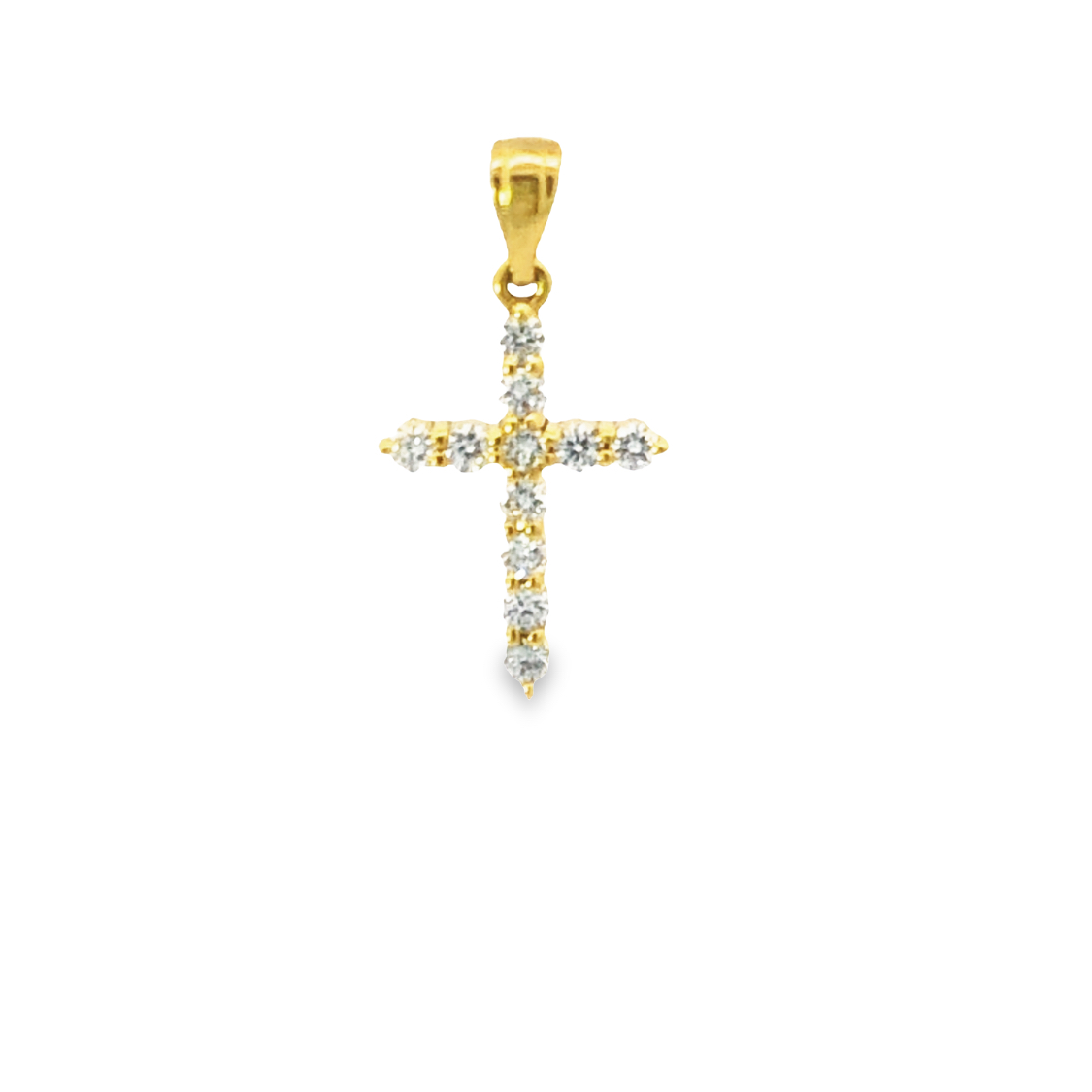 18K Yellow Gold Diamond Cross Pendant with 11 Round Diamonds 0.24ctw G-H VS2-SI1