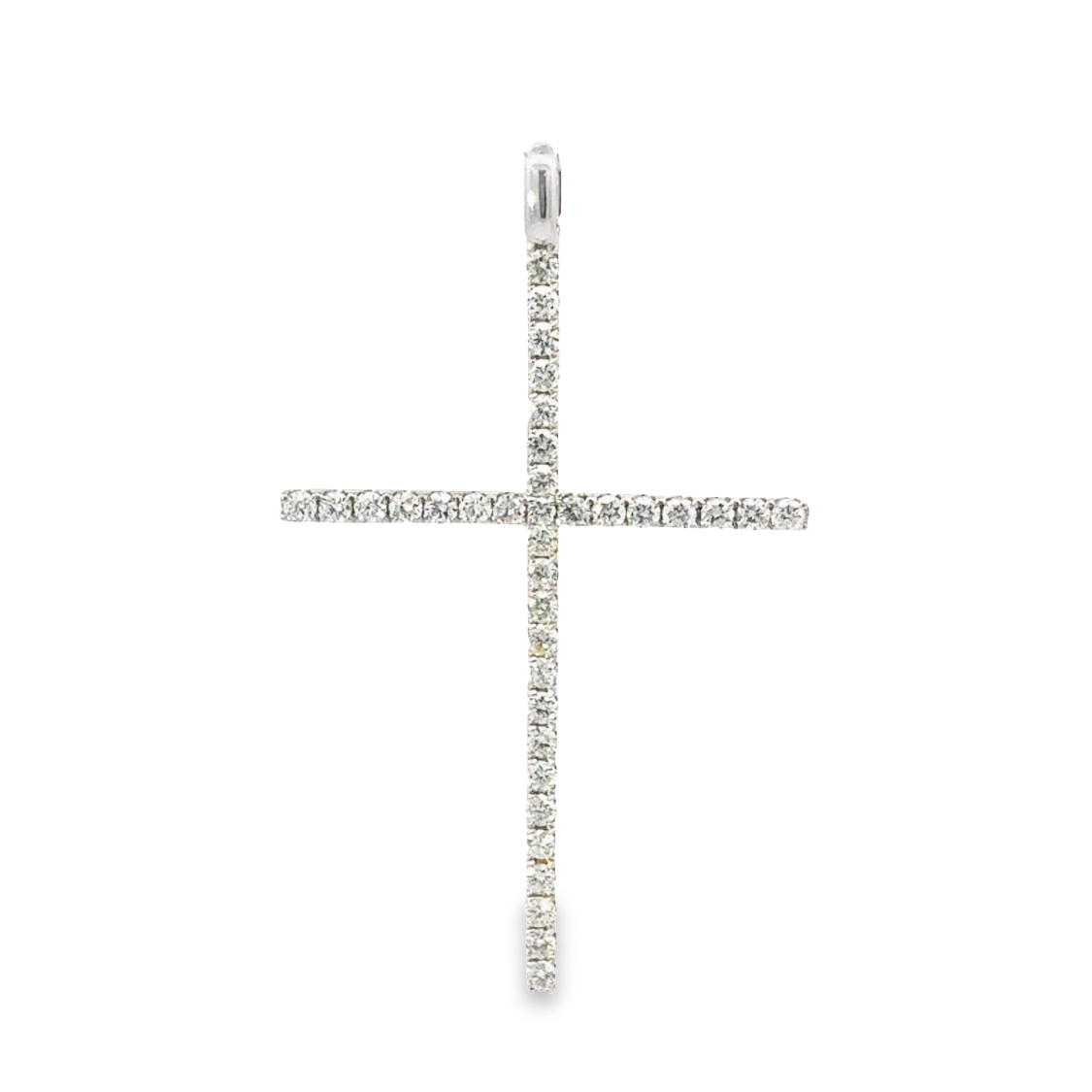 18K White Gold Diamond Cross Pendant with 36 Round Diamonds 0.91ctw G-H VS2-SI1