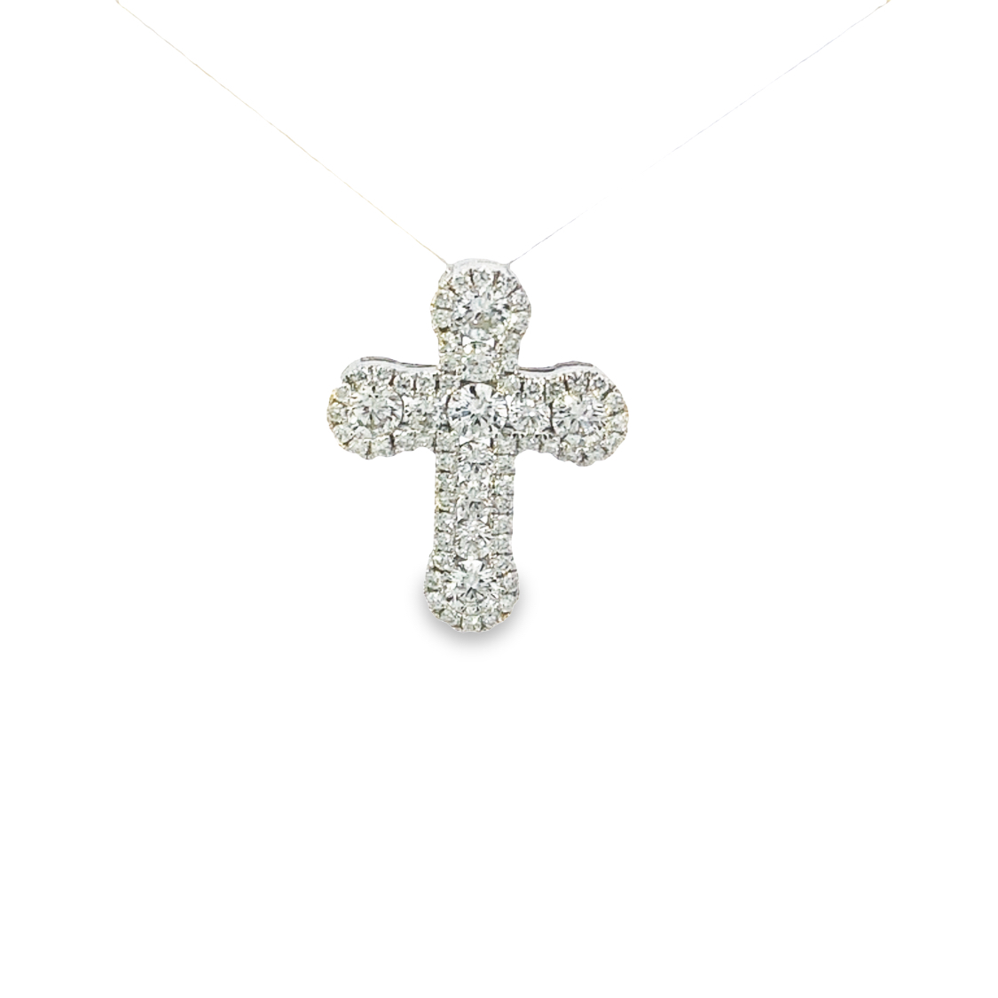 18K White Gold Diamond Cross Pendant with 67 Round Diamonds 0.84ctw G-H VS2-SI1