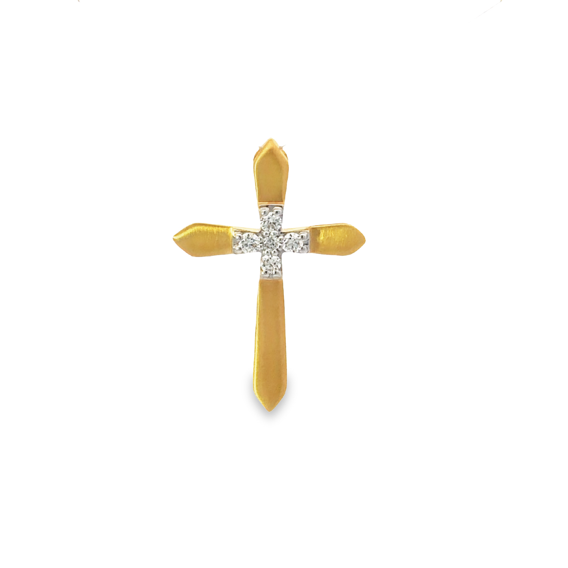 18K Yellow Gold Diamond Cross Pendant with 5 Round Diamonds 0.10ctw G-H SI1-SI2