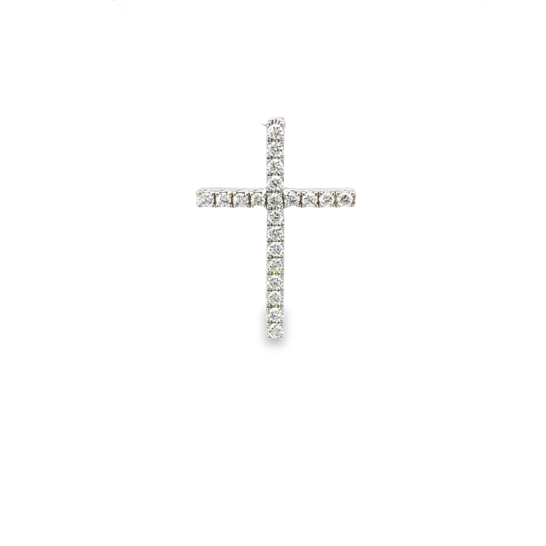 18K White Gold Diamond Cross Pendant with 21 Round Diamonds 0.21ctw G-H SI1-SI2