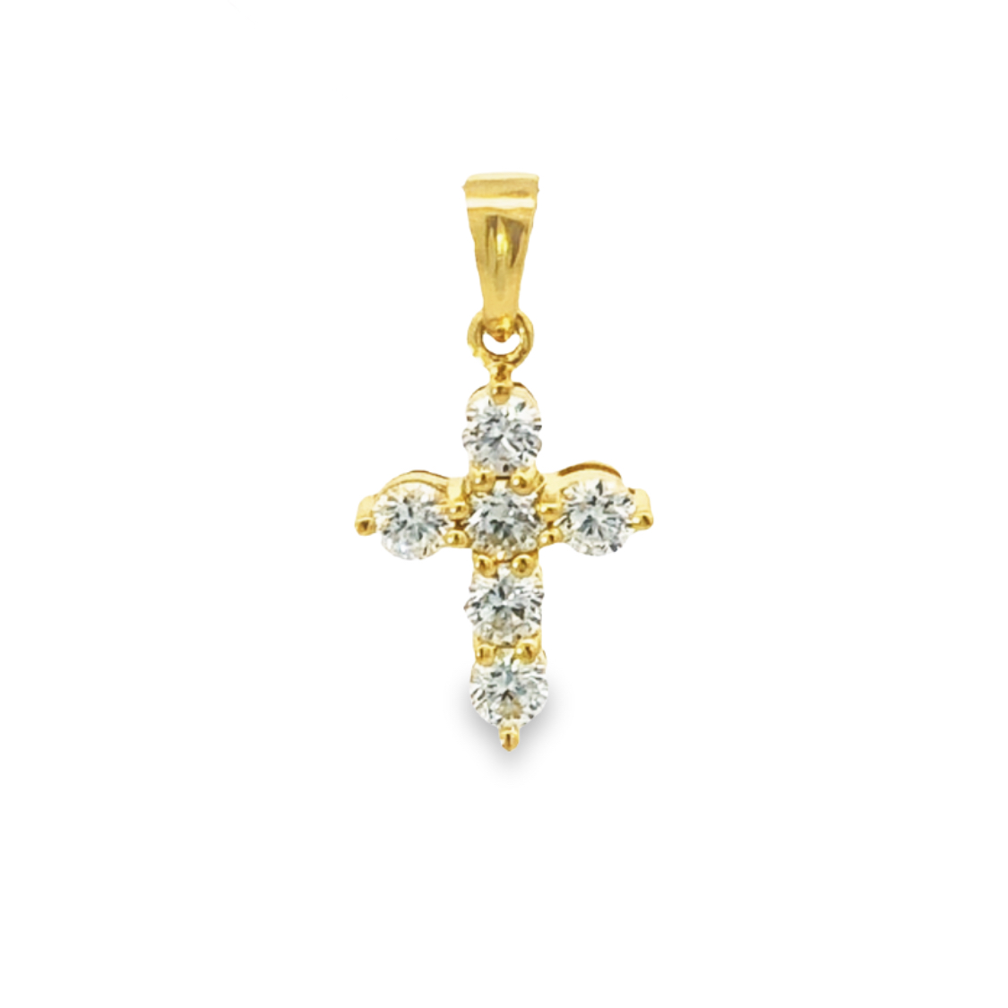 18K Yellow Gold Diamond Cross pendant with 6 Round Diamonds 0.48ctw G-H VS2-SI1