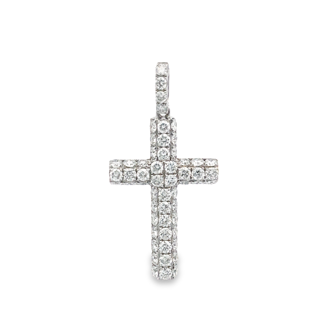 18K White Gold Diamond Cross Pendant with 56 Round Diamonds 1.96ctw