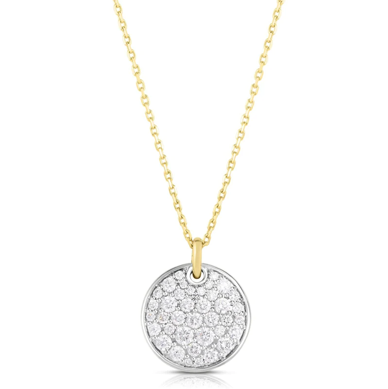 Malka 18K White and Yellow Gold Heart Symbol Flourescent Diamond Circle Pendant