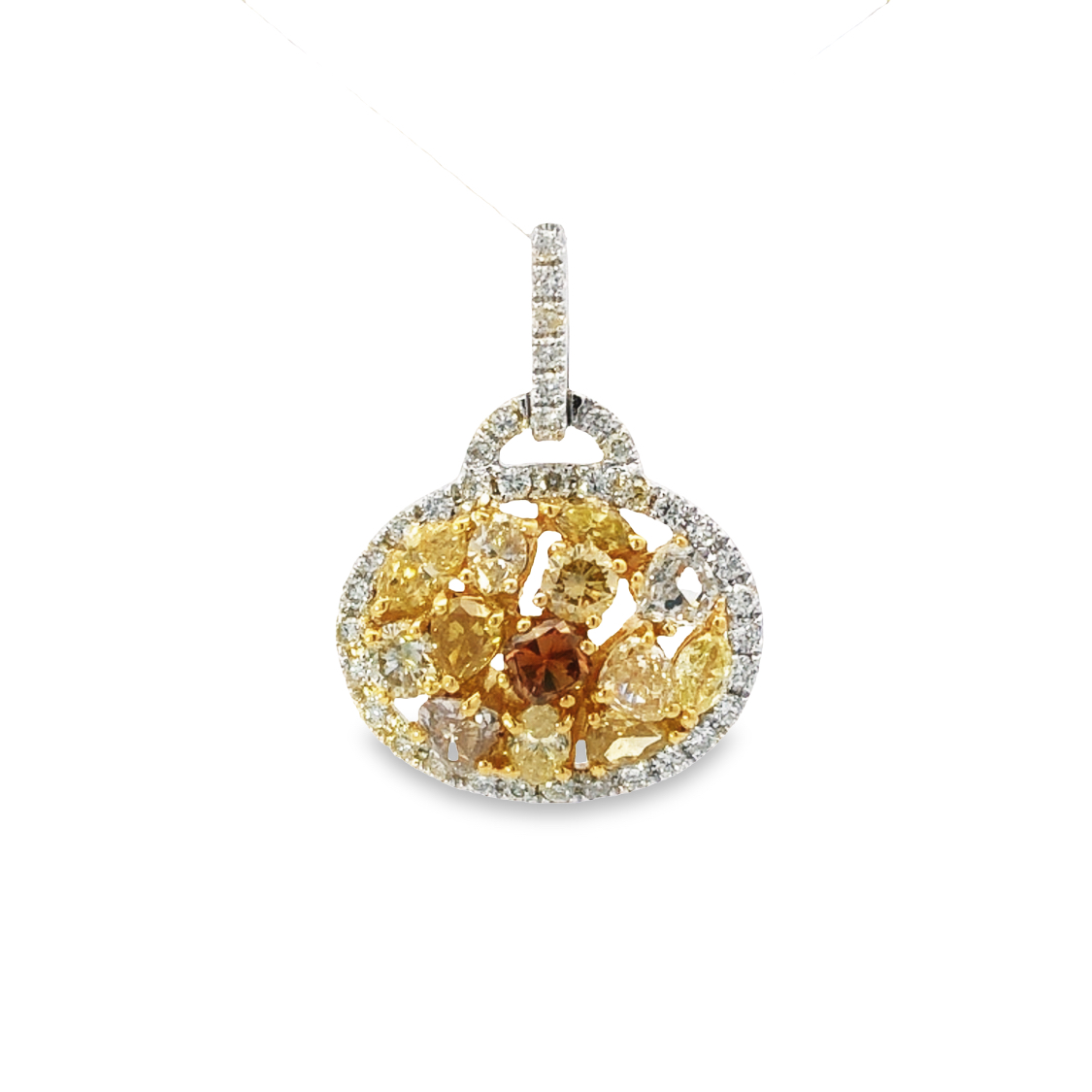 18K White and Yellow Gold Diamond Pendant with 13 Fancy Yellow/Brown Diamonds