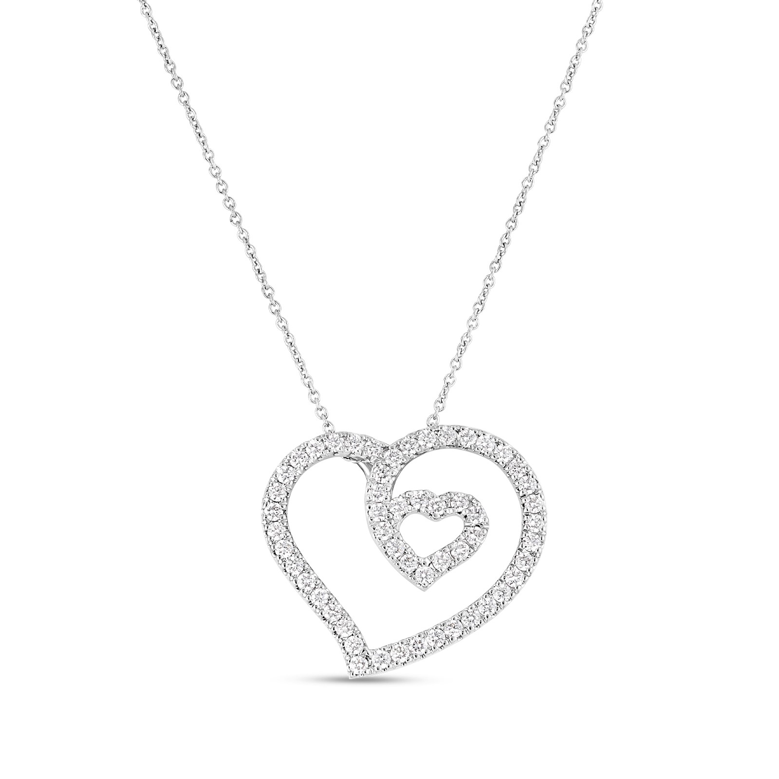 Roberto Coin 18K White Gold Tiny Treasures Diamond Doubel Heart Pendant Necklace