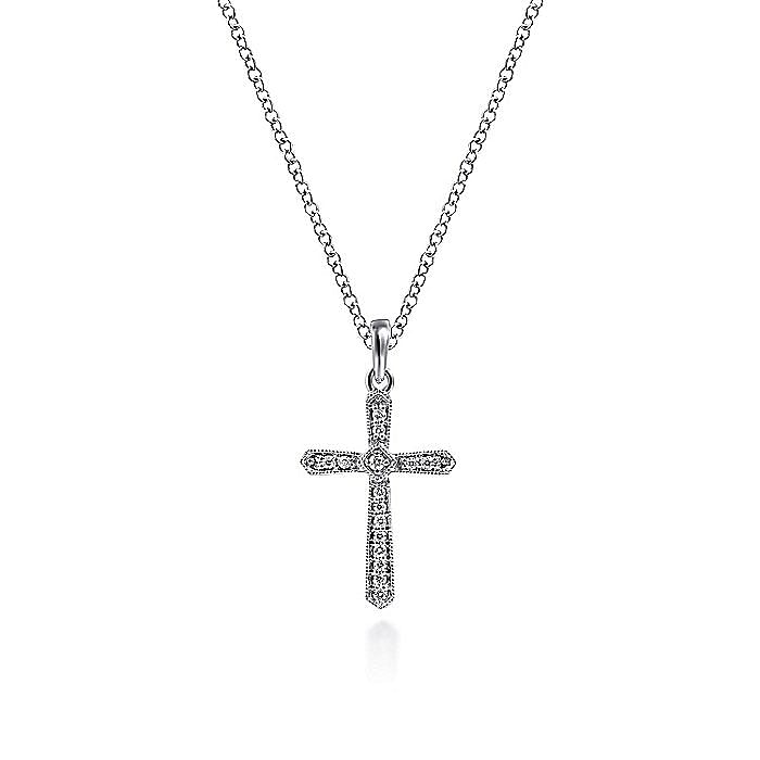 Gabriel & Co.14K White Gold Diamond Cross Pendant Necklace