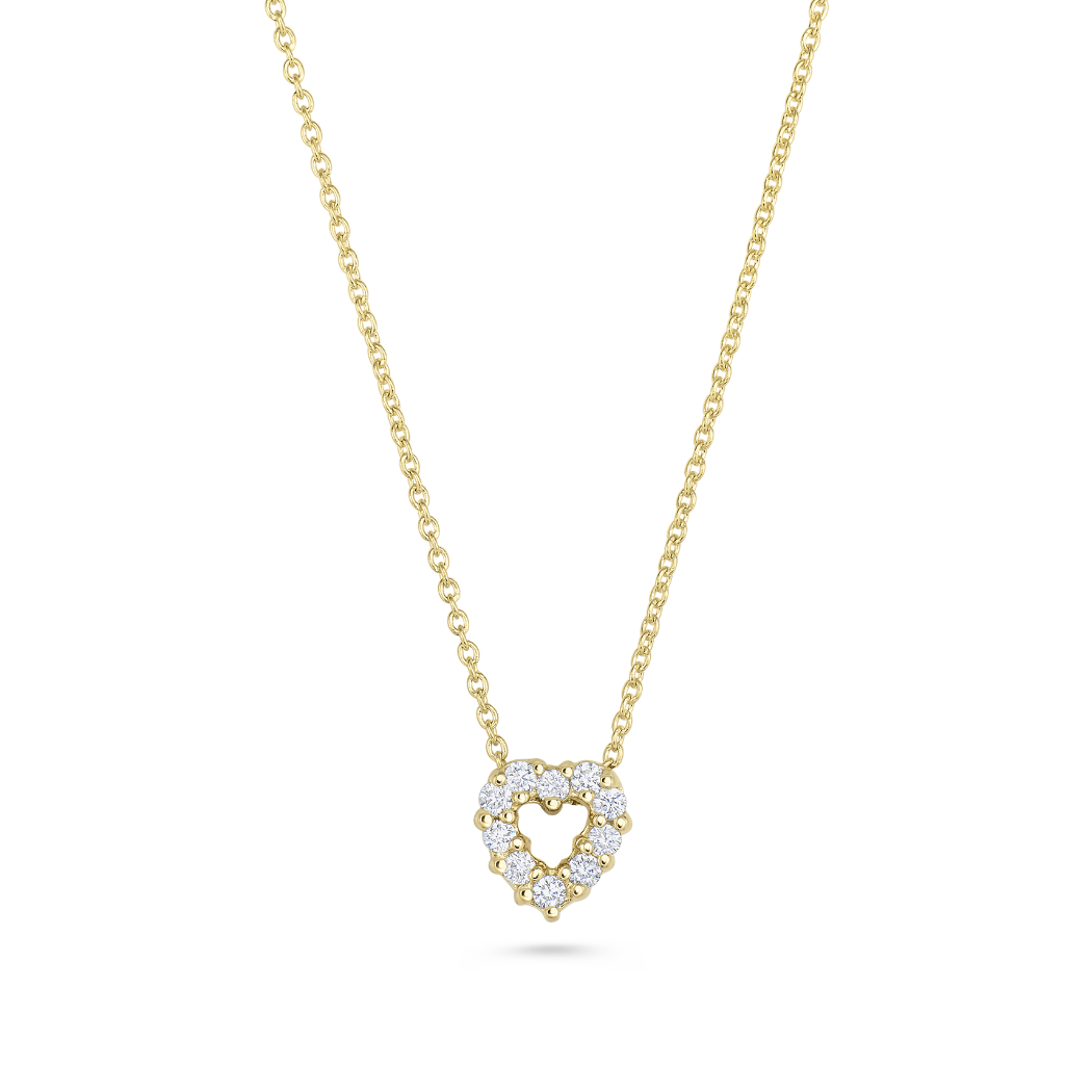 Roberto Coin 18K Yellow Gold Tiny Treasures 7x7mm Diamond Heart Necklace with Round Diamonds 0.11 CTW G-H SI